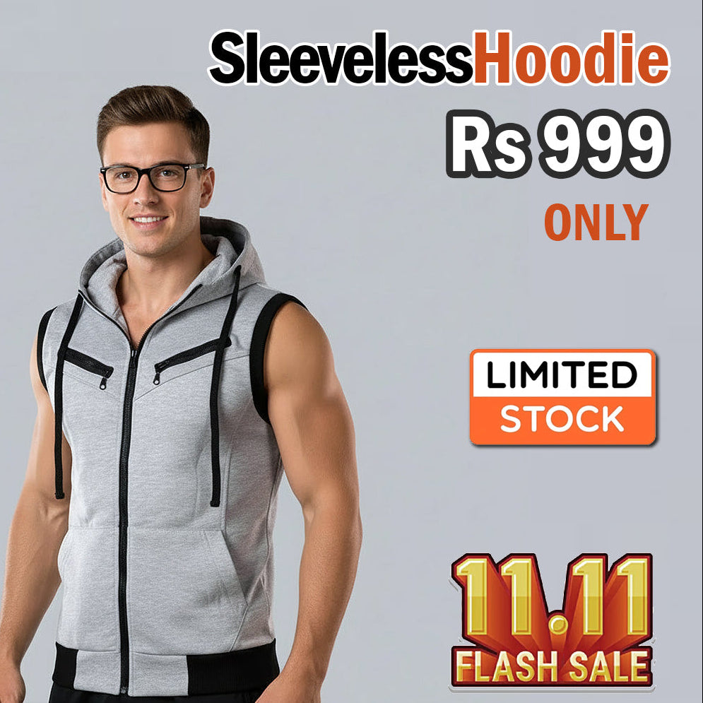 Sleeveless Zipper Hoodie in Gray in Just Rs 999