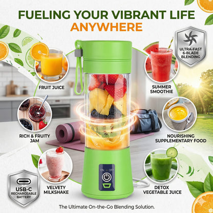 Portable USB-C Rechargeable Blender – 6-Blade High-Speed Personal Smoothie Maker for Fruit Juices