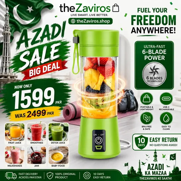 Portable USB-C Rechargeable Blender – 6-Blade High-Speed Personal Smoothie Maker for Fruit Juices